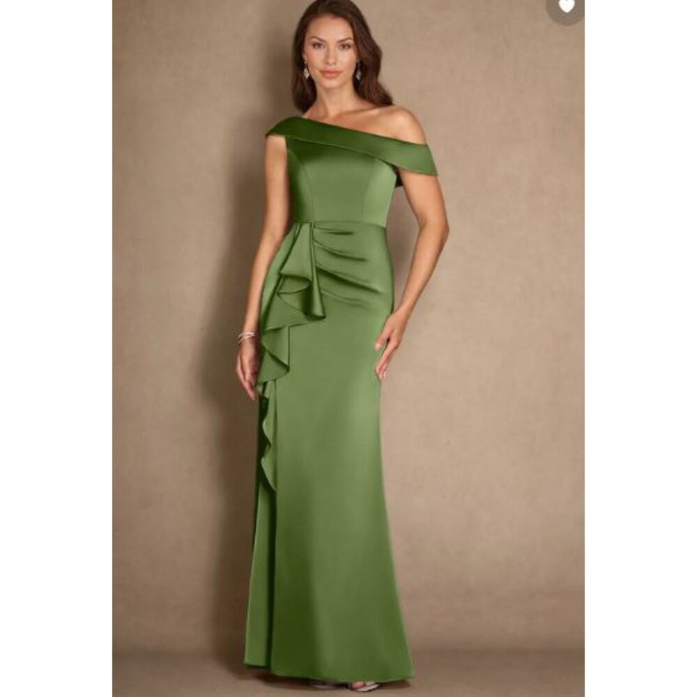Azazie Hamptons Juniper A-Line Pleated Satin Dress Size 10 Wedding Guest MOB NWT